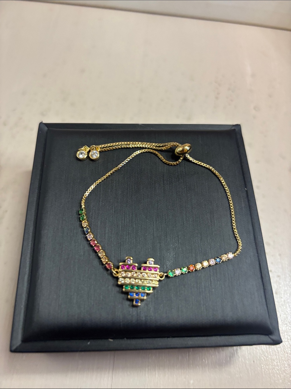 7.5” Adj Gold Tone Multicolor Heart Bracelet - Women Jewelry